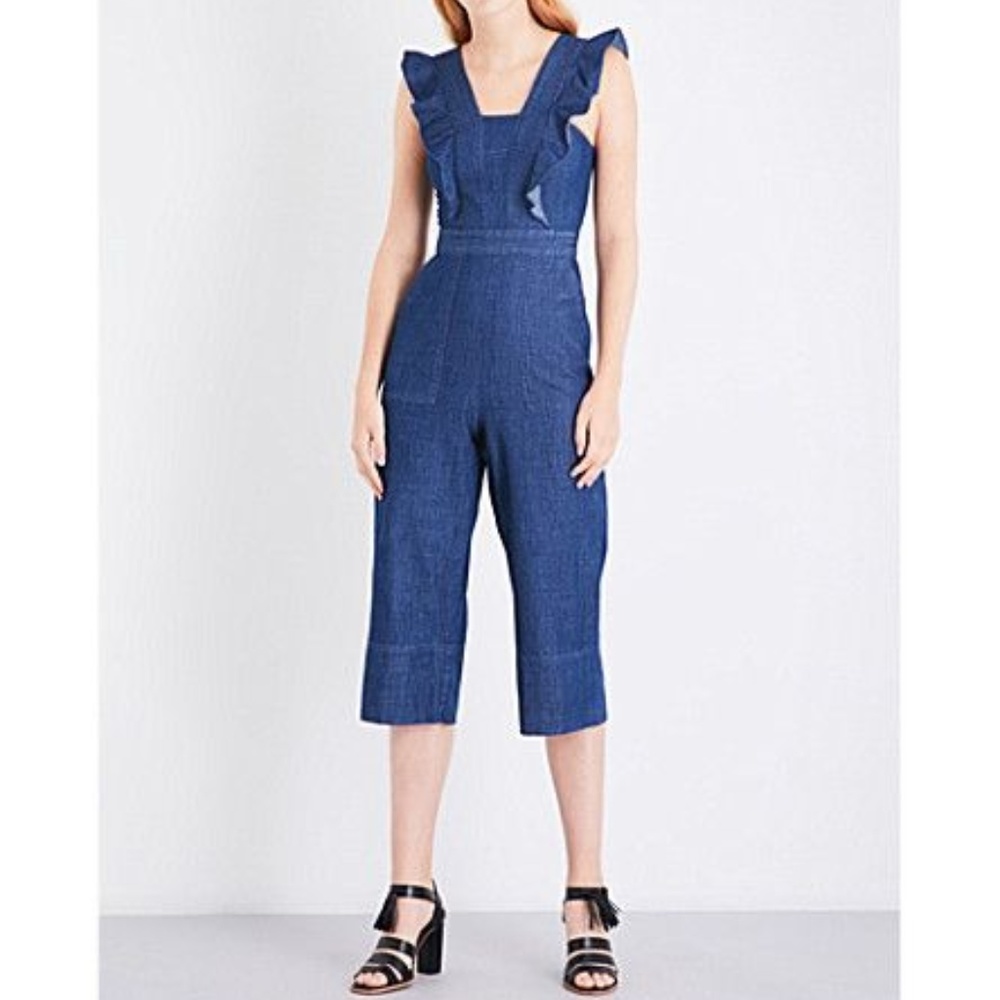 Whistles Sigrid Ruffle Denim Jumpsuit Romper Onsie